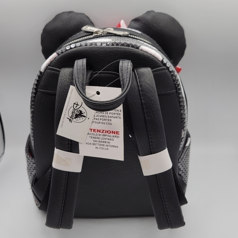 Loungefly Disney Minnie Mouse Sequined Polka Dot Black White Backpack - Picture 4 of 7
